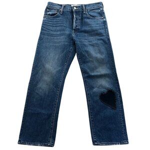Mother Women Jeans 26 Straight Leg Superior Blue Denim Button Fly Heart Applique